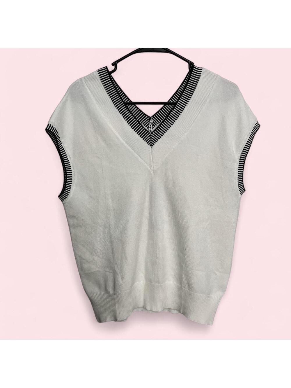 White Preppy V Neck Sweater Vest